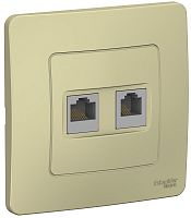 Розетка телефон+компьютер с рамкой Systeme Electric Blanca 2-м. RJ11+RJ45 5е бежевый картинка